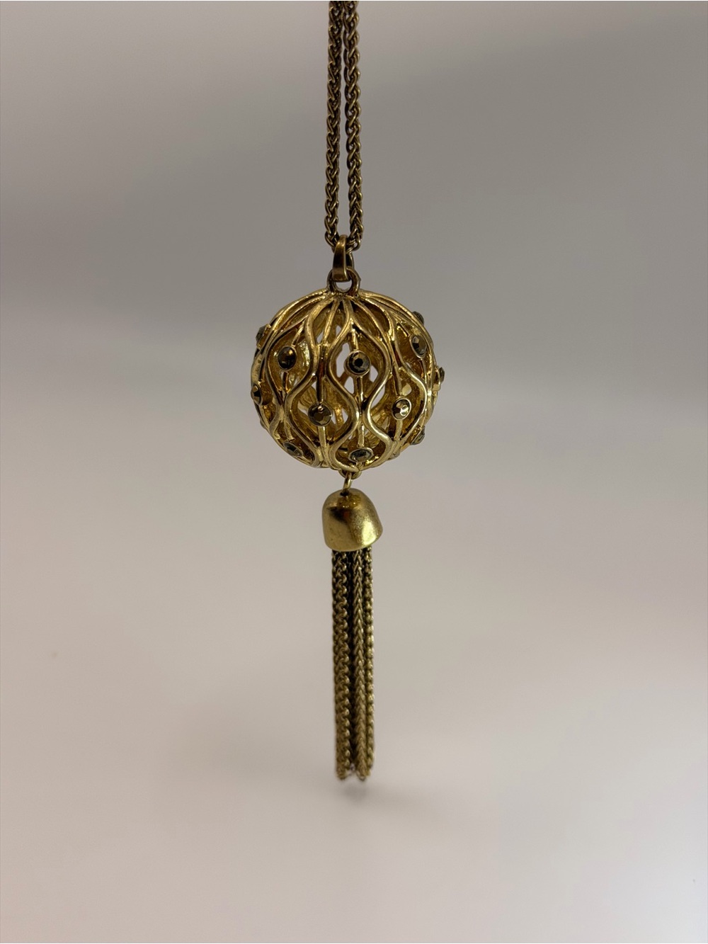 Vintage gold tone Filigree Tassel necklace Whimsigoth gothic dark romantic boho